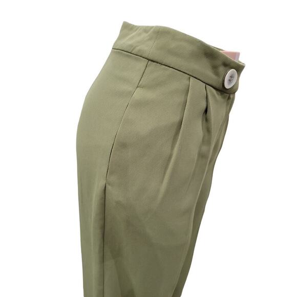 Topshop Women's Rita Wide Leg Cropped Pleated Trouser Dress Pants Size 4 Green - Picture 12 of 14